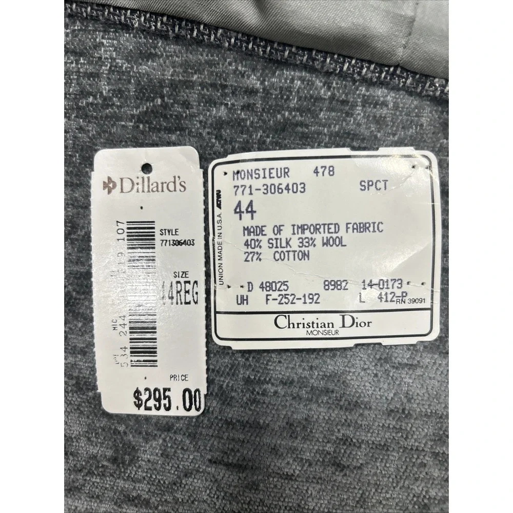 Vintage Christian Dior Monsieur Blazer Mens 44R Gray Silk Wool Tweed Sport Coat
